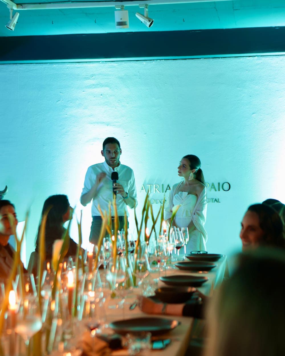 Pablo Atria and Camila Sampaio presenting during the evening